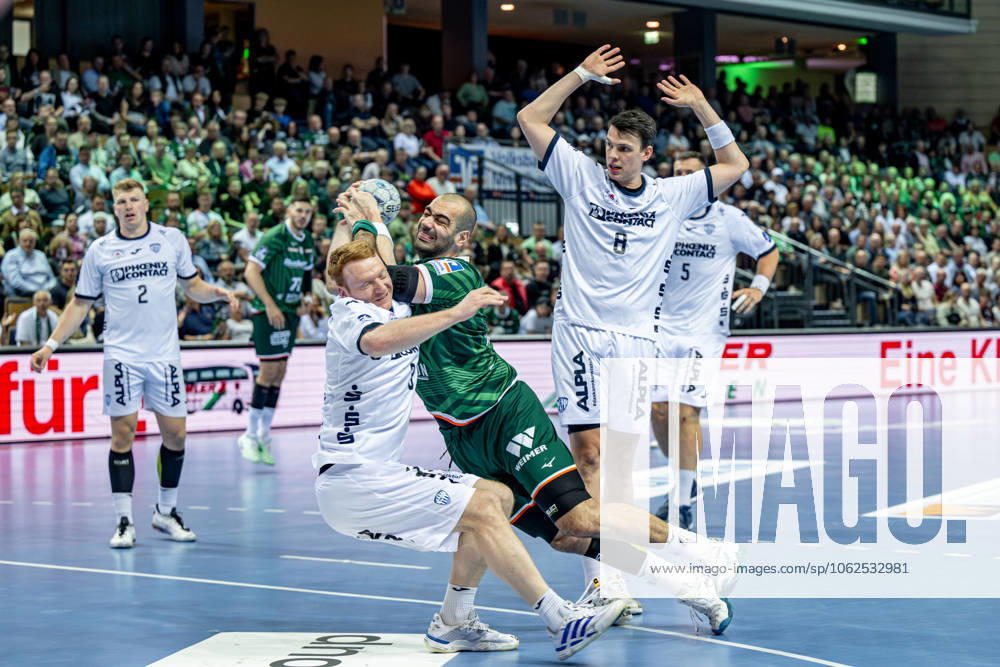 Handball Bundesliga HSG Wetzlar TBV Lemgo Lippe, 28 05 25 Vladimir Vranjes HSG Wetzlar, 14 , Frederik Simak TBV Lemgo Lippe, 8 , Nicolai Theilinger TBV Lemgo Lippe, 3 , Jan Brosch TBV Lemgo Lippe, 5 Handball Bundesliga HSG Wetzlar TBV Lemgo Lippe Wetzlar, 28 05 25