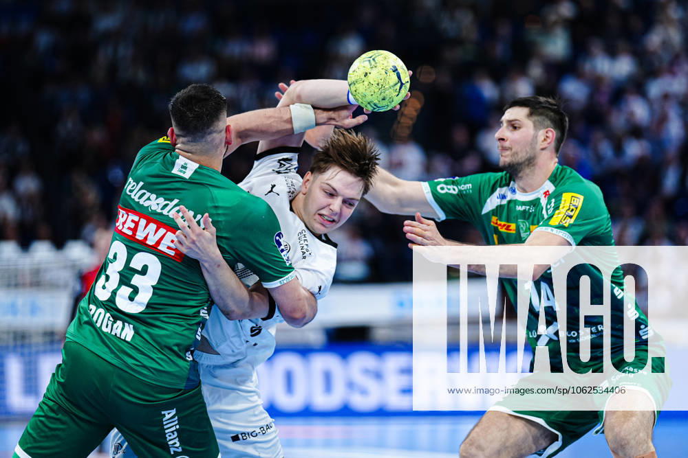 Luka Rogan SC DHfK Leipzig, 33 , Linus Kutz THW Kiel, 25 , Marko Mamic SC DHfK Leipzig, 14 GER, THW Kiel vs SC DHfK Leipzig, Handball, Bundesliga, Matchday, 31, Season 2024 2025, 28 05 2025 GER, THW Kiel vs SC DHfK Leipzig, Handball, Bundesliga, Matchday, 31, Season 2024 2025, 28 05 2025 Kiel