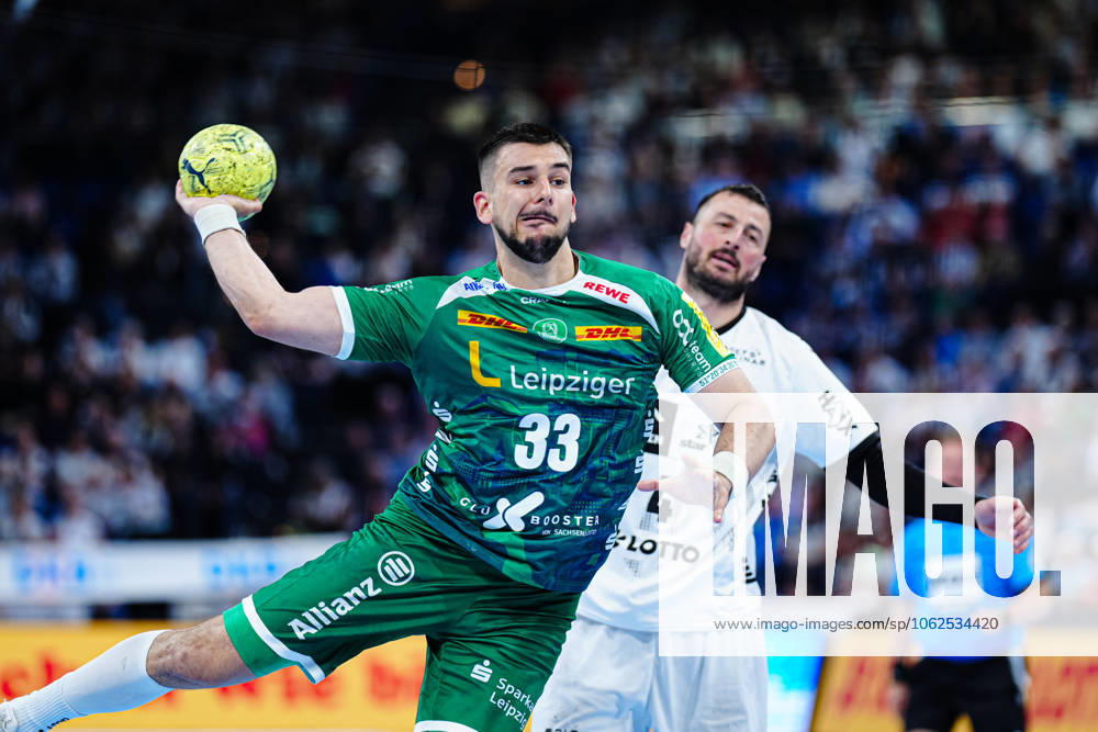 Throw Goal Luka Rogan SC DHfK Leipzig, 33 GER, THW Kiel vs SC DHfK Leipzig, Handball, Bundesliga, Matchday, 31, Season 2024 2025, 28 05 2025 GER, THW Kiel vs SC DHfK Leipzig, Handball, Bundesliga, Matchday, 31, Season 2024 2025, 28 05 2025 Kiel