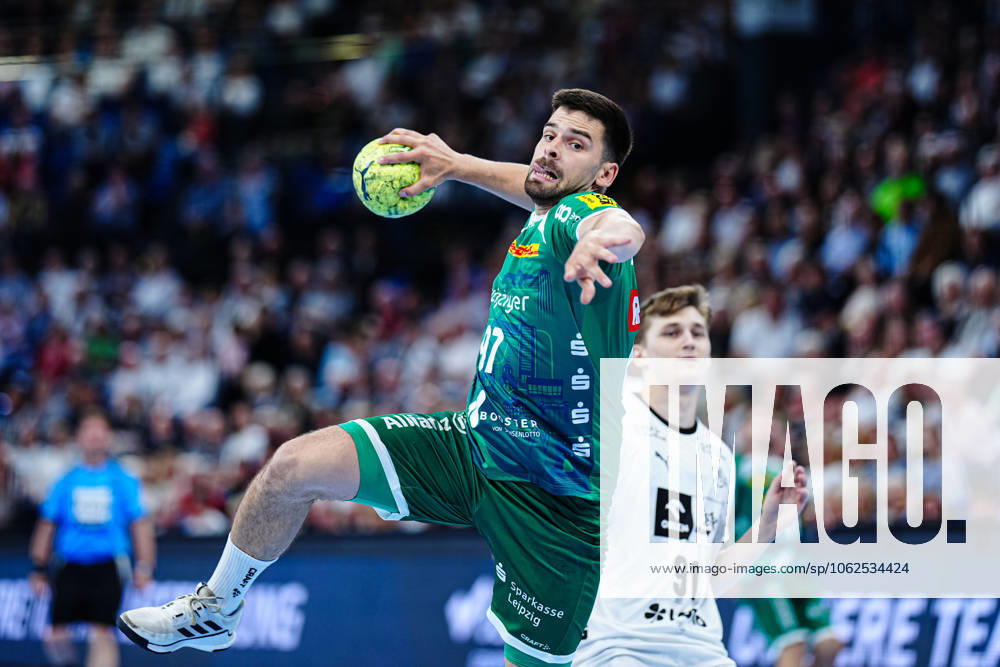 Throw Goal Jonas Hoenicke SC DHfK Leipzig, 97 GER, THW Kiel vs SC DHfK Leipzig, Handball, Bundesliga, Matchday, 31, Season 2024 2025, 28 05 2025 GER, THW Kiel vs SC DHfK Leipzig, Handball, Bundesliga, Matchday, 31, Season 2024 2025, 28 05 2025 Kiel