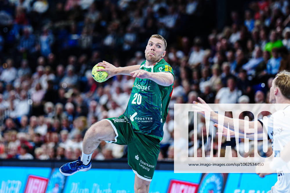 Throw Goal William Bogojevic SC DHfK Leipzig, 20 GER, THW Kiel vs SC DHfK Leipzig, Handball, Bundesliga, Matchday, 31, Season 2024 2025, 28 05 2025 GER, THW Kiel vs SC DHfK Leipzig, Handball, Bundesliga, Matchday, 31, Season 2024 2025, 28 05 2025 Kiel