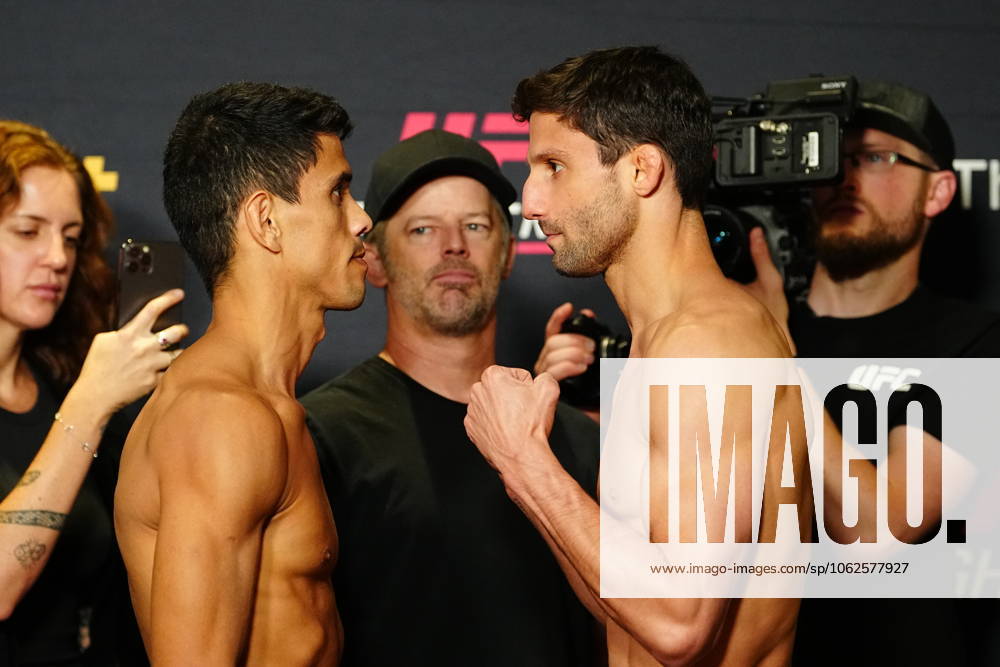 Las Vegas, Nevada, Las Vegas, Nv, United States: LAS VEGAS, NV - MAY 30:Jafel Filho and Allan Nascimento face-off following the official weigh-ins at UFC Fight Night - Blanchfield vs Barber at NYNY Hotel and Casino on May 30, 2025 in Las Vegas, Nevada ( PxImages) Las Vegas, Nevada United States - ZUMAp175 20250530_zsa_p175_066