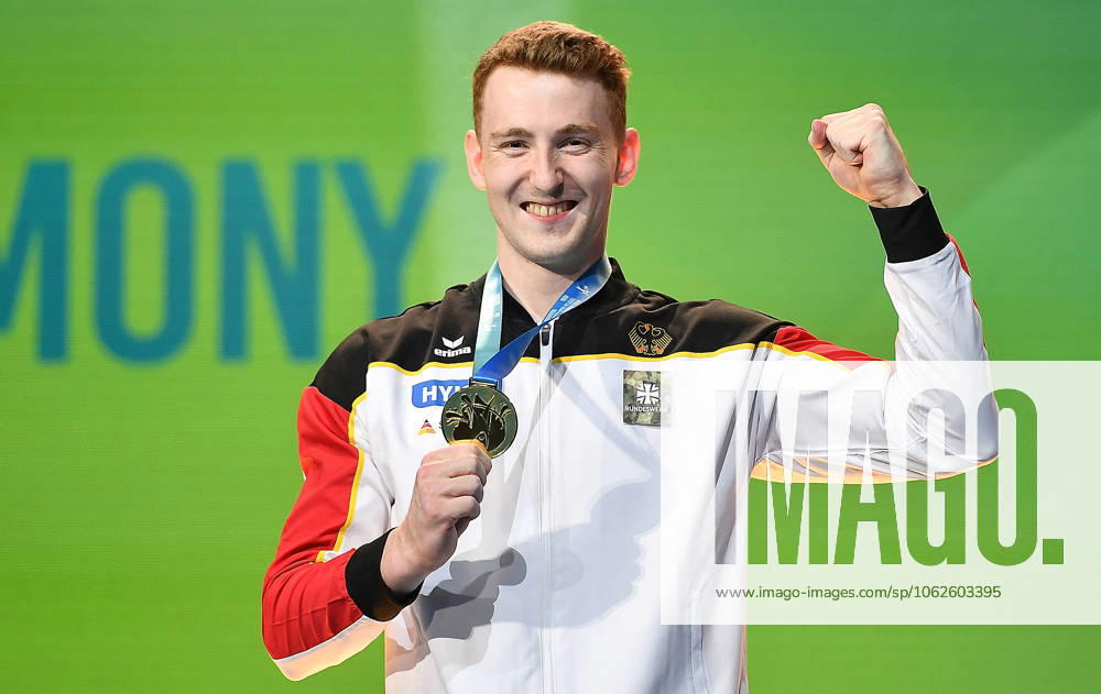 Gymnastics European Gymnastics Championships 2025 Parallel Bars Final Men, v l Nils Dunkel Germany , Award Ceremony, Gold Leipzig