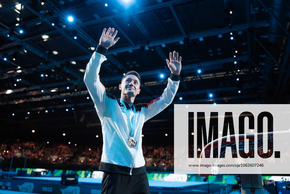Bilder des Jahres 2025, Sport 05 Mai Leipzig, Germany, May 31th 2025 Andreas Toba (Germany) saying goodbye during the Artistic Gymnastics European Championships - Men s Horizontal Bar Final in Leipzig, Germany. (Gabor Baumgarten SPP)