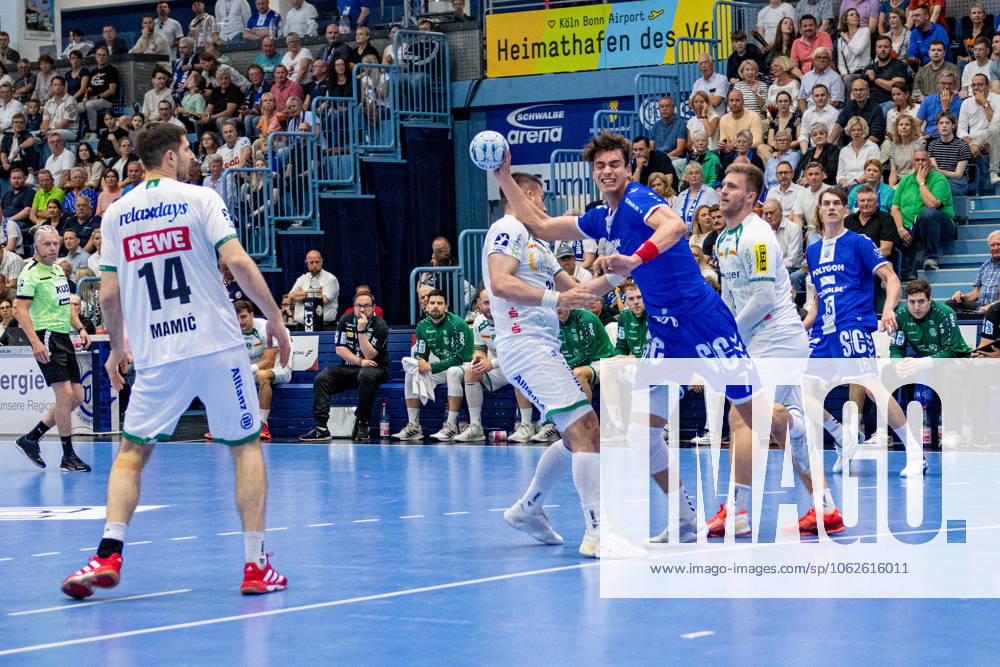 Daikin Handball Bundesliga, VfL Gummersbach SC DHFK Leipzig 31 05 2025 Marko Mami SC DHfK Leipzig 14 , Julian Köster VfL Gummersbach, 7 , Miro Schluroff VfL Gummersbach, 15 , Daikin Handball Bundesliga, VfL Gummersbach SC DHFK Leipzig 31 05 2025