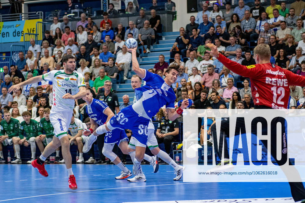Daikin Handball Bundesliga, VfL Gummersbach SC DHFK Leipzig 31 05 2025 Marko Mami SC DHfK Leipzig 14 , Julian Köster VfL Gummersbach, 7 , ö12 Daikin Handball Bundesliga, VfL Gummersbach SC DHFK Leipzig 31 05 2025