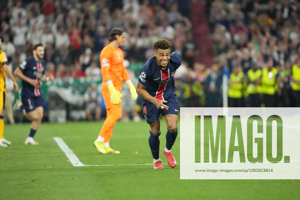 2025 UEFA Champions League Final: Paris Saint-Germain F.C. vs. FC Internazionale Milano Desire Doue of Paris Saint-Germain F.C. scores his second goal of the evening and celebrates during the 2025 UEFA Champions League Final: Paris Saint-Germain F.C. vs. FC Internazionale Milano on 31 May 2025, at Munich Football Arena, in Munich, Germany Munich Munich Football Arena Germany