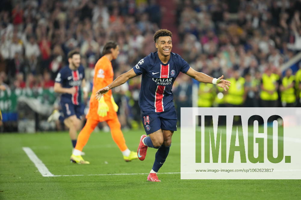 2025 UEFA Champions League Final: Paris Saint-Germain F.C. vs. FC Internazionale Milano Desire Doue of Paris Saint-Germain F.C. scores his second goal of the evening and celebrates during the 2025 UEFA Champions League Final: Paris Saint-Germain F.C. vs. FC Internazionale Milano on 31 May 2025, at Munich Football Arena, in Munich, Germany Munich Munich Football Arena Germany