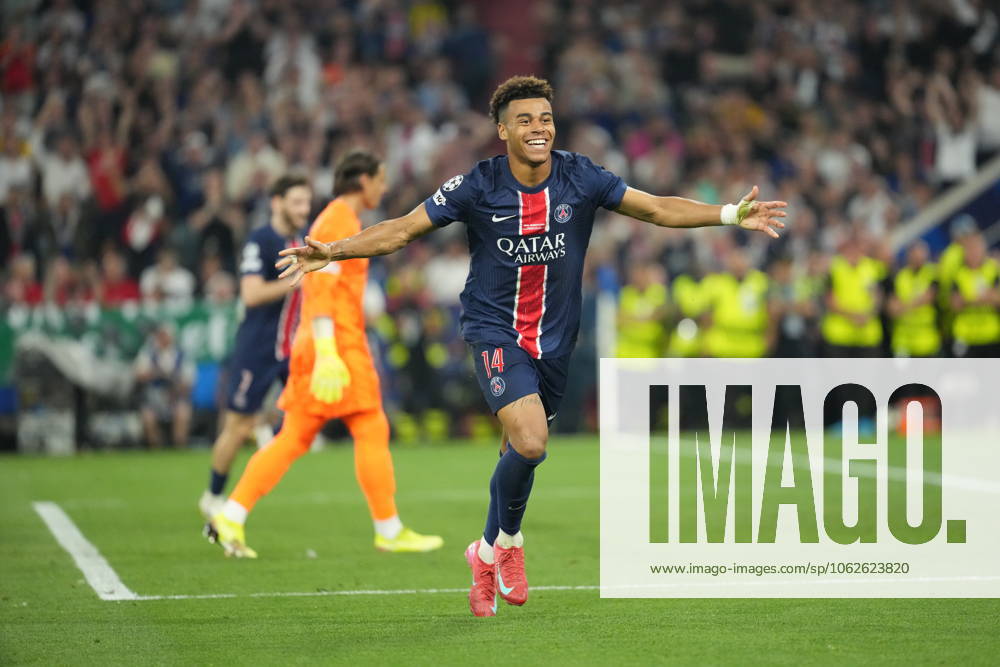 2025 UEFA Champions League Final: Paris Saint-Germain F.C. vs. FC Internazionale Milano Desire Doue of Paris Saint-Germain F.C. scores his second goal of the evening and celebrates during the 2025 UEFA Champions League Final: Paris Saint-Germain F.C. vs. FC Internazionale Milano on 31 May 2025, at Munich Football Arena, in Munich, Germany Munich Munich Football Arena Germany