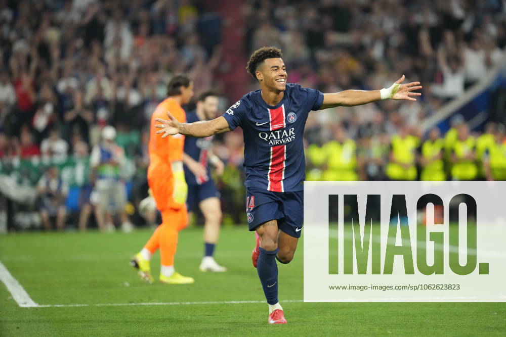 2025 UEFA Champions League Final: Paris Saint-Germain F.C. vs. FC Internazionale Milano Desire Doue of Paris Saint-Germain F.C. scores his second goal of the evening and celebrates during the 2025 UEFA Champions League Final: Paris Saint-Germain F.C. vs. FC Internazionale Milano on 31 May 2025, at Munich Football Arena, in Munich, Germany Munich Munich Football Arena Germany