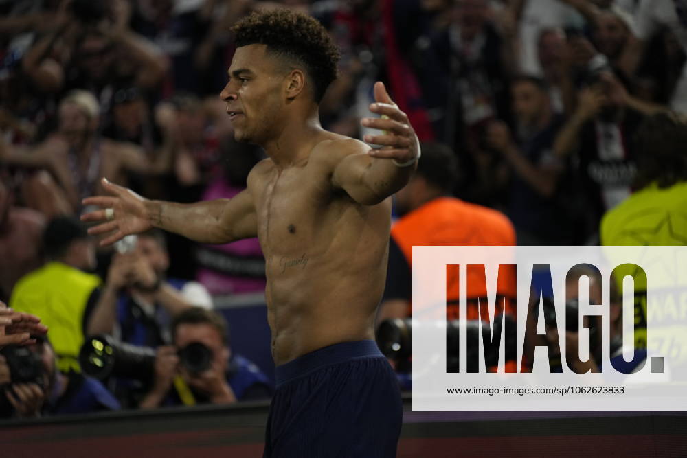 2025 UEFA Champions League Final: Paris Saint-Germain F.C. vs. FC Internazionale Milano Desire Doue of Paris Saint-Germain F.C. scores his second goal of the evening and celebrates during the 2025 UEFA Champions League Final: Paris Saint-Germain F.C. vs. FC Internazionale Milano on 31 May 2025, at Munich Football Arena, in Munich, Germany Munich Munich Football Arena Germany