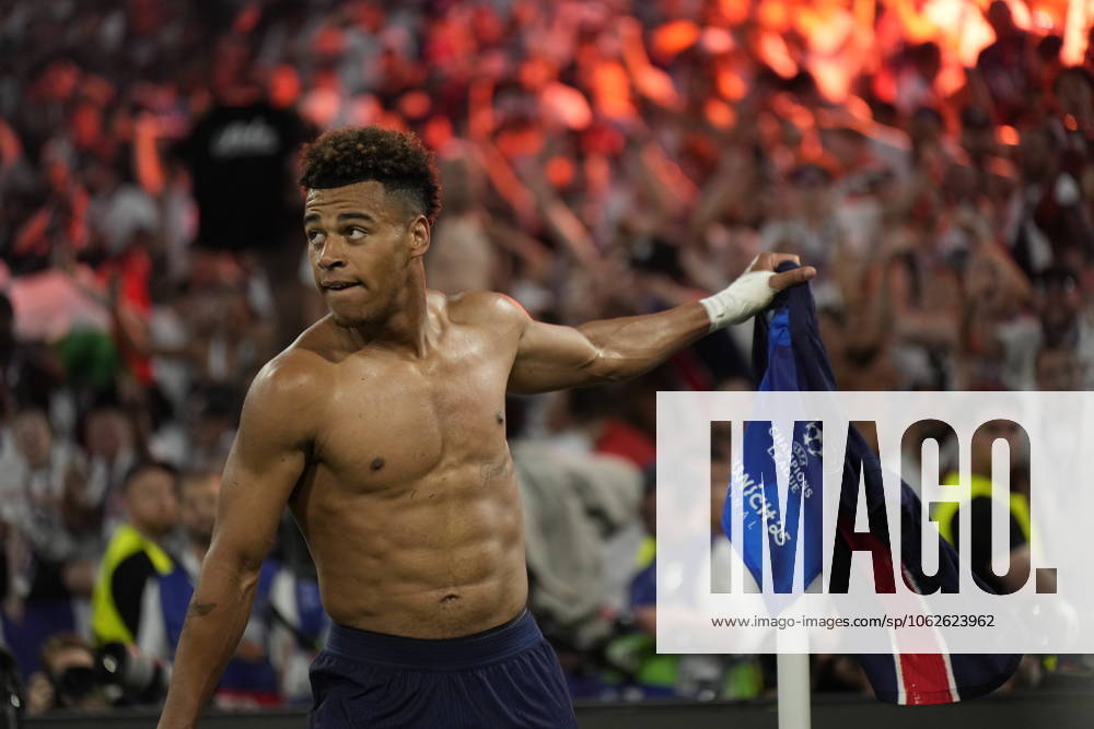 2025 UEFA Champions League Final: Paris Saint-Germain F.C. vs. FC Internazionale Milano Desire Doue of Paris Saint-Germain F.C. scores his second goal of the evening and celebrates during the 2025 UEFA Champions League Final: Paris Saint-Germain F.C. vs. FC Internazionale Milano on 31 May 2025, at Munich Football Arena, in Munich, Germany Munich Munich Football Arena Germany