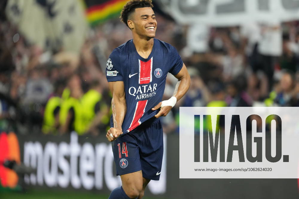2025 UEFA Champions League Final: Paris Saint-Germain F.C. vs. FC Internazionale Milano Desire Doue of Paris Saint-Germain F.C. scores his second goal of the evening and celebrates during the 2025 UEFA Champions League Final: Paris Saint-Germain F.C. vs. FC Internazionale Milano on 31 May 2025, at Munich Football Arena, in Munich, Germany Munich Munich Football Arena Germany