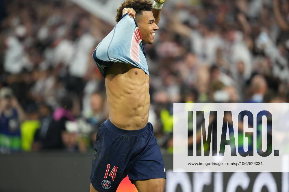 2025 UEFA Champions League Final: Paris Saint-Germain F.C. vs. FC Internazionale Milano Desire Doue of Paris Saint-Germain F.C. scores his second goal of the evening and celebrates during the 2025 UEFA Champions League Final: Paris Saint-Germain F.C. vs. FC Internazionale Milano on 31 May 2025, at Munich Football Arena, in Munich, Germany Munich Munich Football Arena Germany