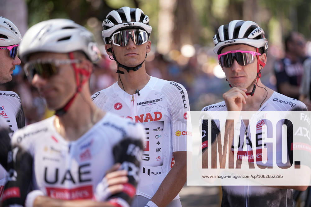 Del Toro Romero Isaac of Uae Team Emirates Xrg white jersey and Adam Yates during the stage 21 of the Giro dItalia from Roma to Roma, Italy - Sunday, June 01, 2025. - cycling.