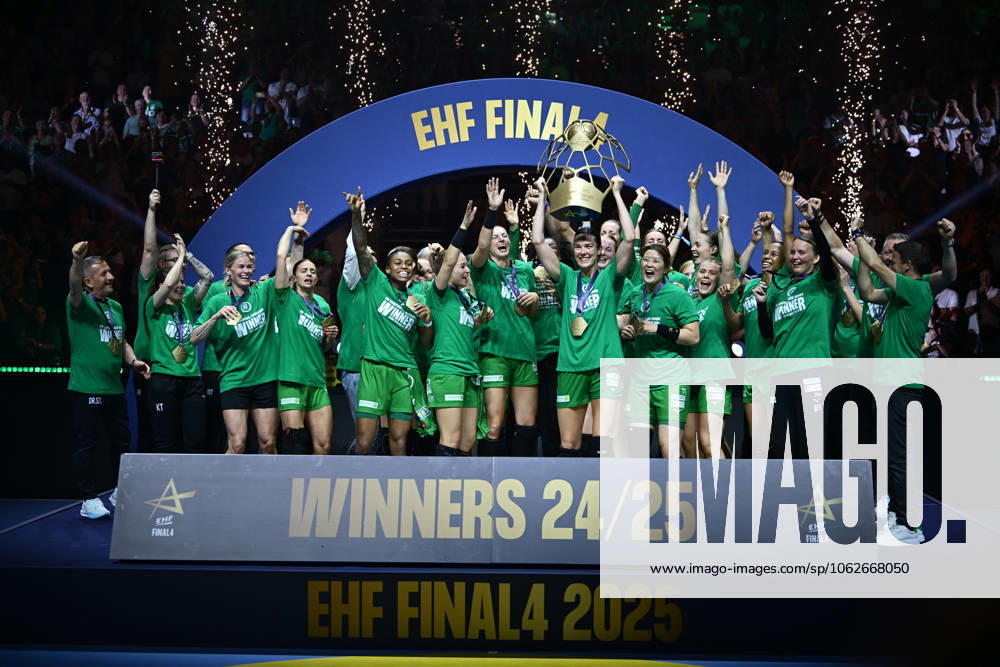 BUDAPEST: Gyori Audi ETO and Odense Handhold, gold medal Gyro Audi ETO players celebrate with the trophy during the EHF Champions League Women 2024 2025 gold medal game between Gyori Audi ETO and Odense Handhold, in Budapest, Hungary, June 01, 2025. Alex Nicodim Imago Images
