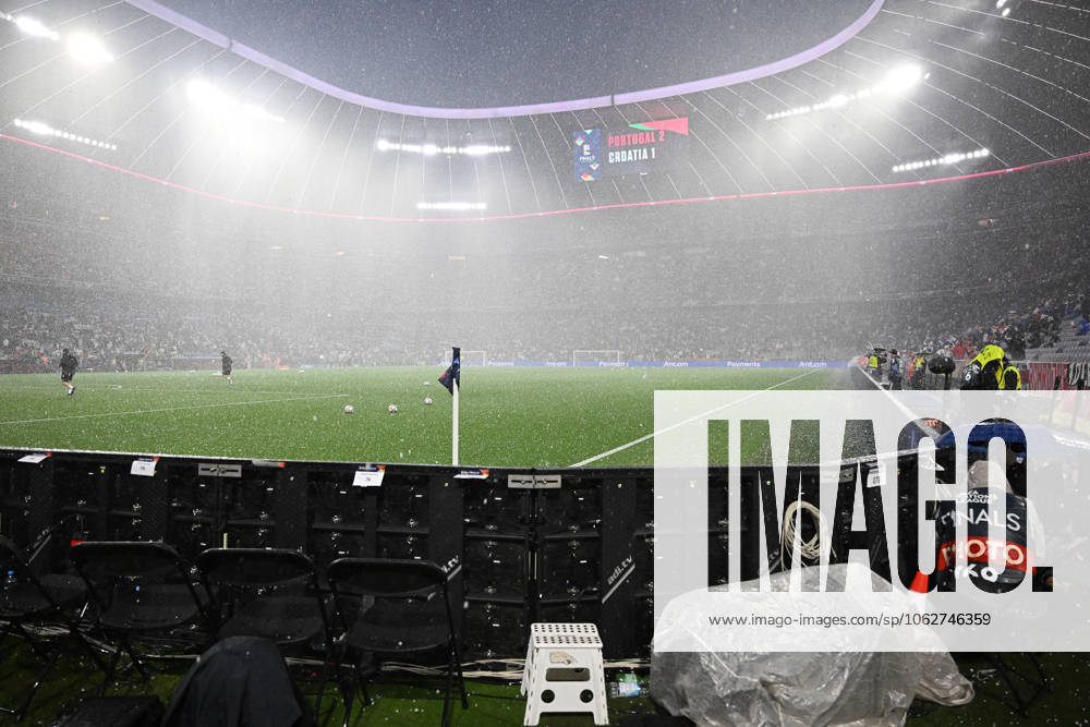 Football UEFA Nations League 1 2 Final, Germany Portugal v l hailstorm over the stadium Muenchen