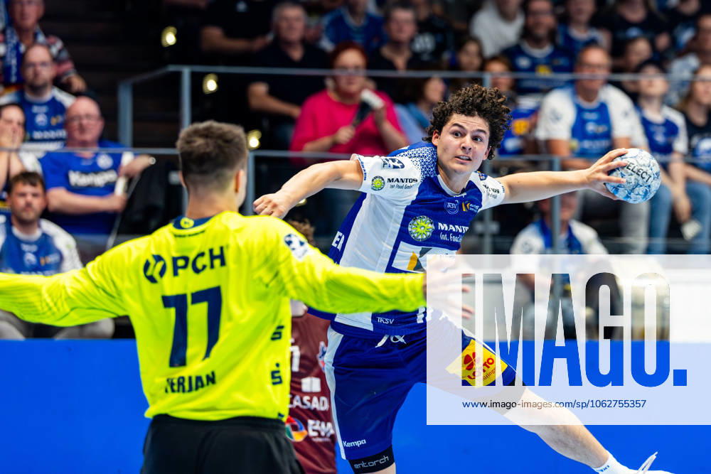 GER, Handball, Men, Season 24 25, 1 Daikin Handball Bundesliga, 33 Matchday, ThSV Eisenach 1 VfL Potsdam Mark Ferjan 1 VfL Potsdam Gian Attenhofer ThSV Eisenach,11 99817 Eisenach Werner Assmann Halle Am Sportp Thueringen Germany