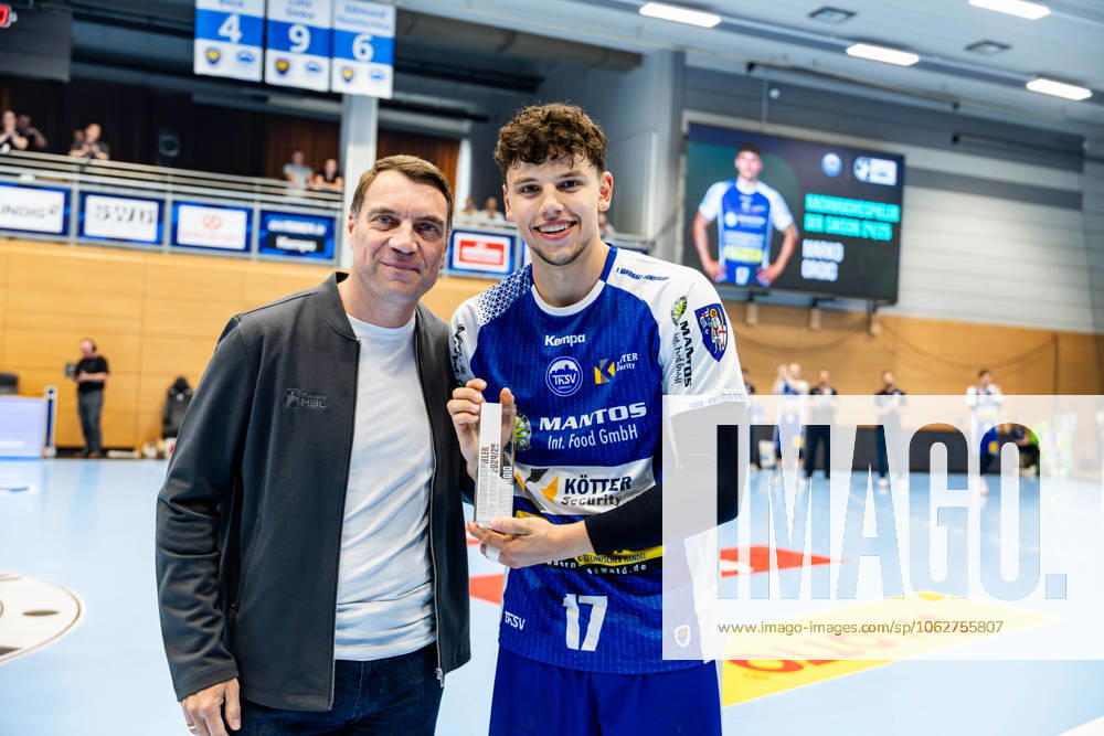 GER, Handball, Men, Season 24 25, 1 Daikin Handball Bundesliga, 33 Matchday, ThSV Eisenach 1 VfL Potsdam Marko Grgic ThSV Eisenach,17 Young players of the 2024 25 season in the DAIKIN HBL are honored by Andreas Wäschenbach 99817 Eisenach Werner Assmann Halle Am Sportp Thueringen Germany
