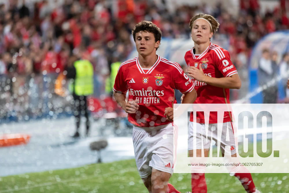 Benfica midfielder from Portugal JOAO NEVES (87) and Benfica forward from Norway ANDREAS SCHJELDERUP (21) in action during the friendly game between Burnley and Benfica at Estadio do Restelo Lisbon Portugal - ZUMAs359 20230725_zsp_s359_078