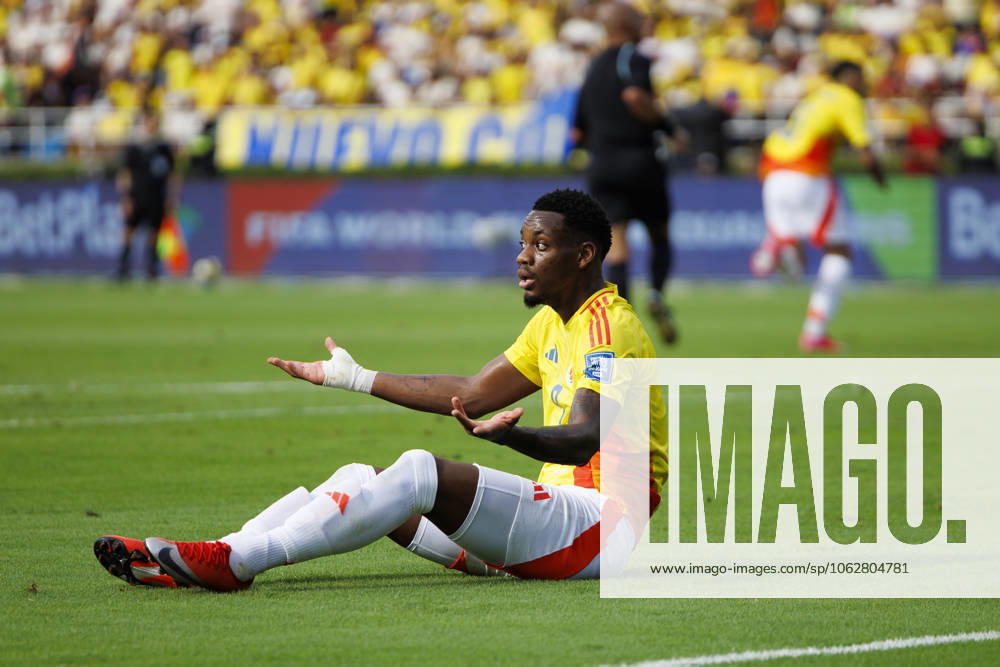 Barranquilla, Colombia June 06 Jhon Duran of Colombia reacts during the FIFA World Cup 2026 Qualifier match between Colombia and Peru at Estadio Metropolitano Roberto Melí ndez on June 06, 2025 in Barranquilla, Colombia Photo by Mauricio Duque Eurasia Sport Images Barranquilla Estadio Metropolitano Roberto Melí ndez Colombia