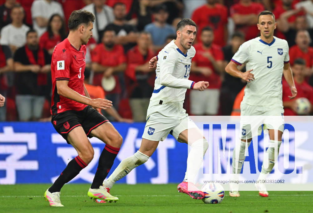 ALBANIA vs SERBIA DUSAN VLAHOVIC, football player of Serbia during World Cup qualification match against Albania, at Kombetare stadium. Tirana, 07.06.2025. photo: MN Press photo mm FOOTBALL, SERBIA, ALBANIA, FIFA World Cup, WM, Weltmeisterschaft, Fussball QUALIFICATIONS MATCH Tirana Kombetare stadium Albania