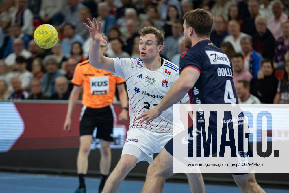 DAIKIN HBL SG Flensburg Handewitt vs Handball Sportverein Hamburg 08 06 25 Moritz Sauter Nr 33, Handball Sportverein Hamburg vs Johannes Golla Nr 04, SG Flensburg Handewitt DAIKIN HBL SG Flensburg Handewitt vs Handball Sportverein Hamburg, GP JOULE Arena on 08 06 25