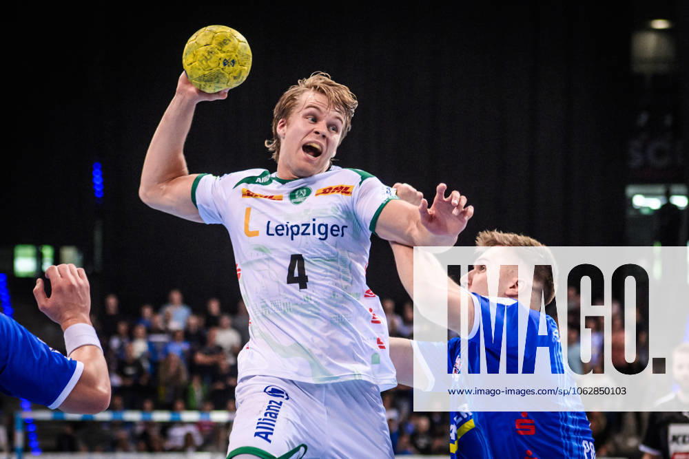 Andri Mar Runarsson SC DHfK Leipzig, 04 vs Gianfranco Pribetic TVB Stuttgart, 09 GER, TVB Stuttgart SC DHfK Leipzig, DAIKIN HBL, Handball, Bundesliga, 34 Matchday, Season 2024 2025, 08 06 2025 GER, TVB Stuttgart SC DHfK Leipzig, DAIKIN HBL, Handball, Bundesliga, 34 Matchday, Season 2024 2025, 08 06 2025 Stuttgart