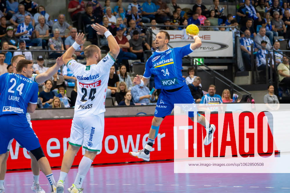 Handball I Men I Season 2024 2025 I Bundesliga I 34 Matchday I TVB Stuttgart SC DHfK Leipzig I 08 06 2025 Kai Häfner 34, TVB Stuttgart im Wurf Stuttgart Porsche Arena Baden Württemberg Germany
