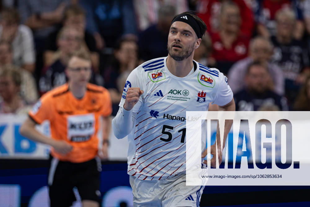 DAIKIN HBL SG Flensburg Handewitt vs Handball Sportverein Hamburg 08 06 25 Cheering goal celebration at Casper U Mortensen Nr 51, Handball Sportverein Hamburg DAIKIN HBL SG Flensburg Handewitt vs Handball Sportverein Hamburg, GP JOULE Arena on 08 06 25