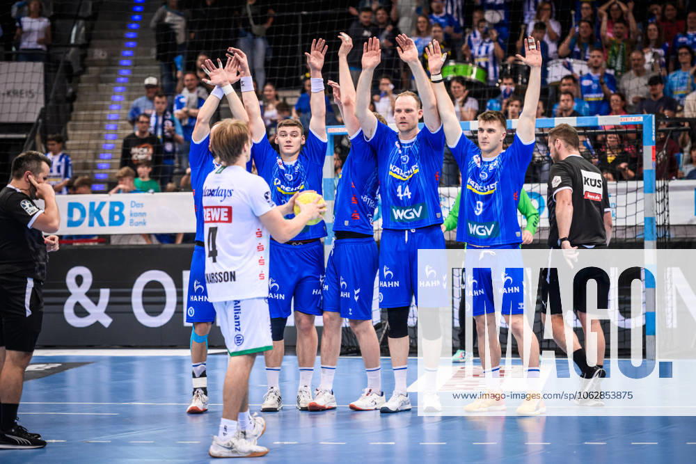 Andri Mar Runarsson SC DHfK Leipzig, 04 vs Stuttgarter Mauer GER, TVB Stuttgart SC DHfK Leipzig, DAIKIN HBL, Handball, Bundesliga, Matchday 34, Season 2024 2025, 08 06 2025 GER, TVB Stuttgart SC DHfK Leipzig, DAIKIN HBL, Handball, Bundesliga, Matchday 34, Season 2024 2025, 08 06 2025 Stuttgart