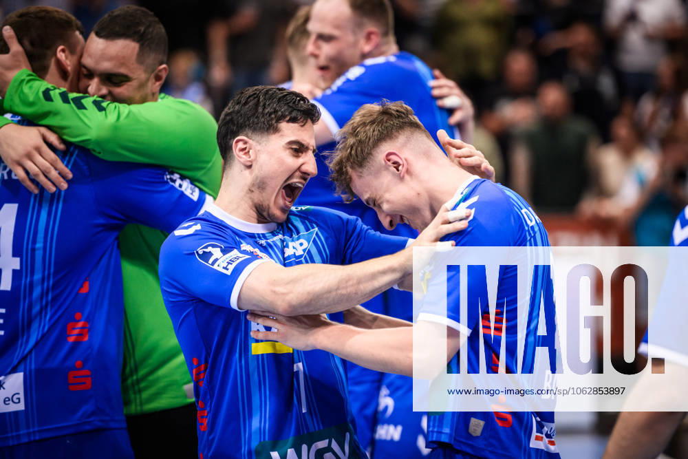 Alon Oberman TVB Stuttgart, 07 with Nico Bacani TVB Stuttgart, 02 GER, TVB Stuttgart SC DHfK Leipzig, DAIKIN HBL, Handball, Bundesliga, 34 Matchday, Season 2024 2025, 08 06 2025 GER, TVB Stuttgart SC DHfK Leipzig, DAIKIN HBL, Handball, Bundesliga, 34 Matchday, Season 2024 2025, 08 06 2025 Stuttgart