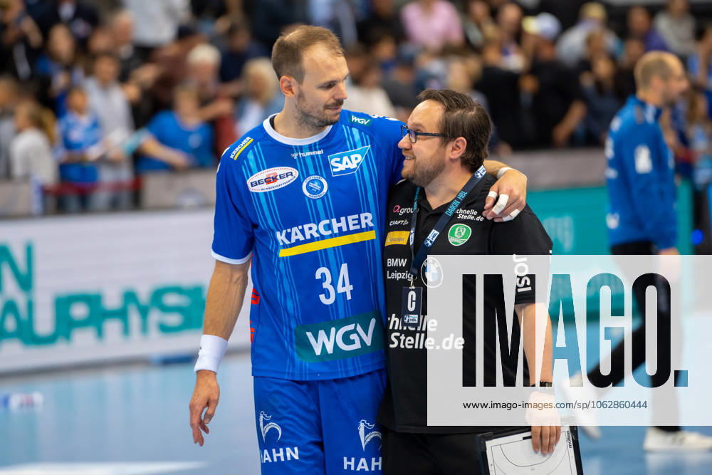 Handball I Men I Season 2024 2025 I Bundesliga I 34 Matchday I TVB Stuttgart SC DHfK Leipzig I 08 06 2025 Kai Häfner 34, TVB Stuttgart with Enrico Henoch SC DHfK Leipzig Stuttgart Porsche Arena Baden Württemberg Germany