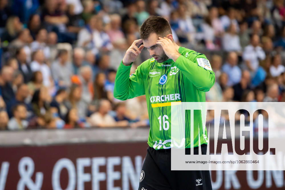 Handball I Men I Season 2024 2025 I Bundesliga I 34 Matchday I TVB Stuttgart SC DHfK Leipzig I 08 06 2025 Miljan Vujovic 16, TVB Stuttgart focused Stuttgart Porsche Arena Baden Württemberg Germany