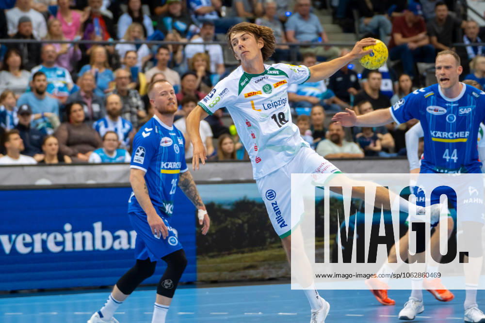 Handball I Men I Season 2024 2025 I Bundesliga I 34 Matchday I TVB Stuttgart SC DHfK Leipzig I 08 06 2025 Staffan Peter 18, SC DHfK Leipzig im Wurf Stuttgart Porsche Arena Baden Württemberg Germany