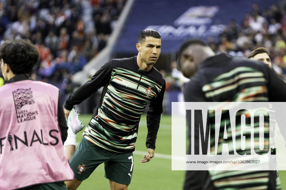UEFA Nations League Final: Portugal vs Spain Cristiano Ronaldo of Portugal warms up prior to the UEFA Nations League final match against Spain at Allianz Arena in Munich.