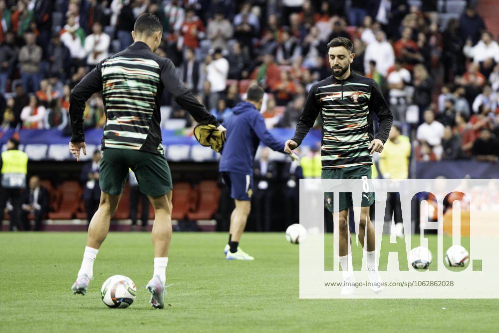 UEFA Nations League Final: Portugal vs Spain Bruno Fernandes of Portugal warms up prior to the UEFA Nations League final match against Spain at Allianz Arena in Munich.