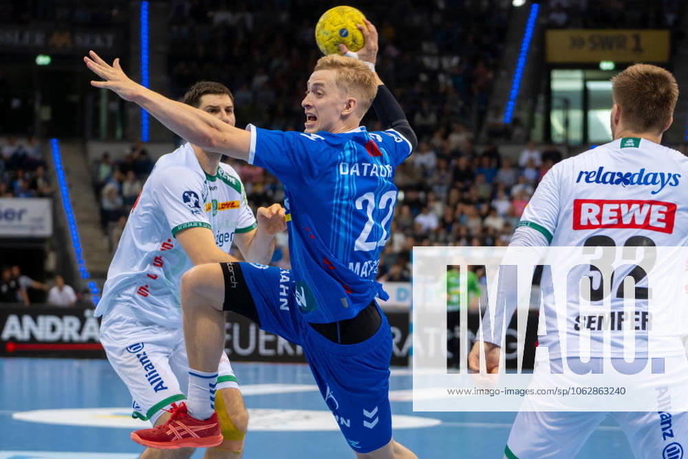 Handball I Men I Season 2024 2025 I Bundesliga I 34 Matchday I TVB Stuttgart SC DHfK Leipzig I 08 06 2025 Torben Matzken 22, TVB Stuttgart im Wurf Stuttgart Porsche Arena Baden Württemberg Germany