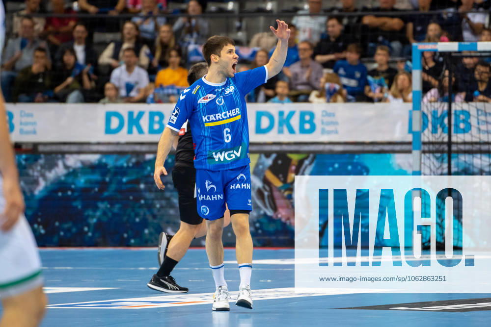 Handball I Men I Season 2024 2025 I Bundesliga I 34 Matchday I TVB Stuttgart SC DHfK Leipzig I 08 06 2025 Daniel Fernandez Jimenez 6, TVB Stuttgart jubelt Stuttgart Porsche Arena Baden Württemberg Germany