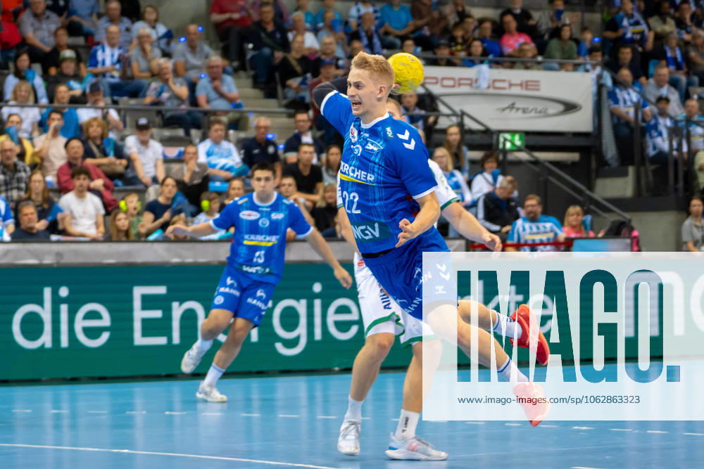 Handball I Men I Season 2024 2025 I Bundesliga I 34 Matchday I TVB Stuttgart SC DHfK Leipzig I 08 06 2025 Torben Matzken 22, TVB Stuttgart im Wurf Stuttgart Porsche Arena Baden Württemberg Germany