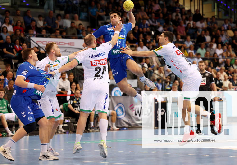 BAU 08 06 2025 Stuttgart Handball TVB Stuttgart vs SC DHFK Leipzig, f l Achilleas Toskas TVB, on the ball