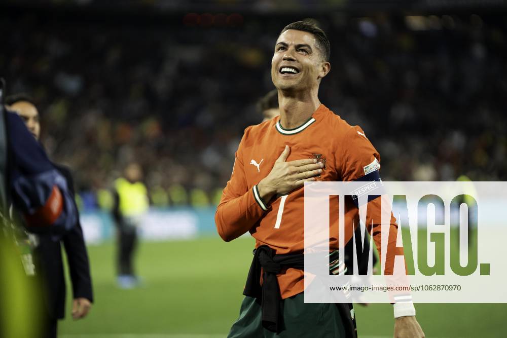 UEFA Nations League Final: Portugal vs Spain Cristiano Ronaldo of Portugal reacts emotionally after winning the UEFA Nations League final against Spain at Allianz Arena in Munich.