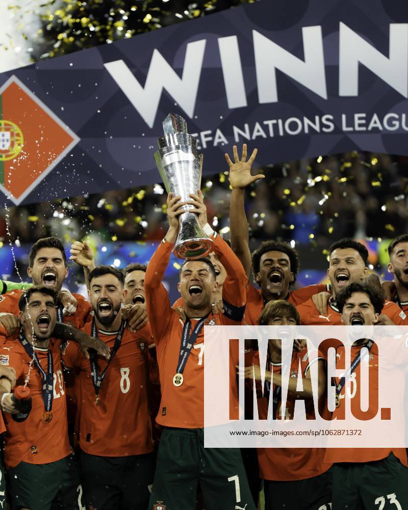 UEFA Nations League Final: Portugal vs Spain Cristiano Ronaldo celebrates with teammates after Portugal s victory over Spain in the UEFA Nations League final at Allianz Arena, Munich.