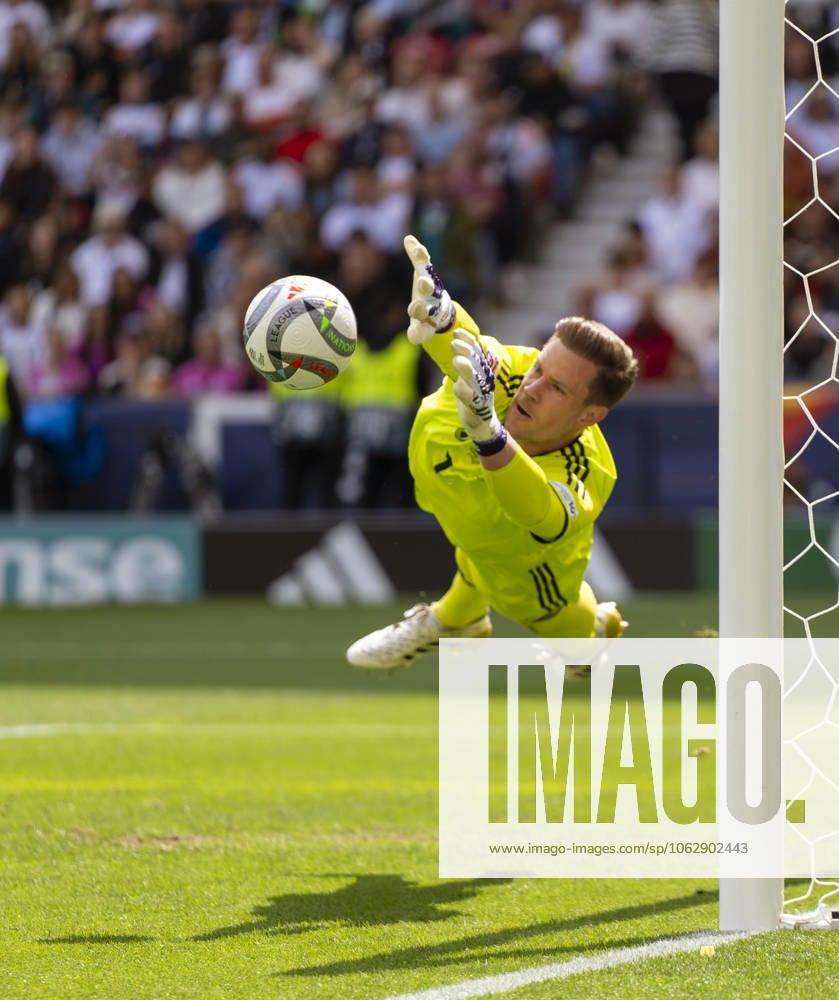 Football UEFA Nations League 2024 25, Match for 3rd place, Germany France, in the MHP Arena Stuttgart, Goalkeeper Marc Andre ter Stegen Germany rushes to the ball