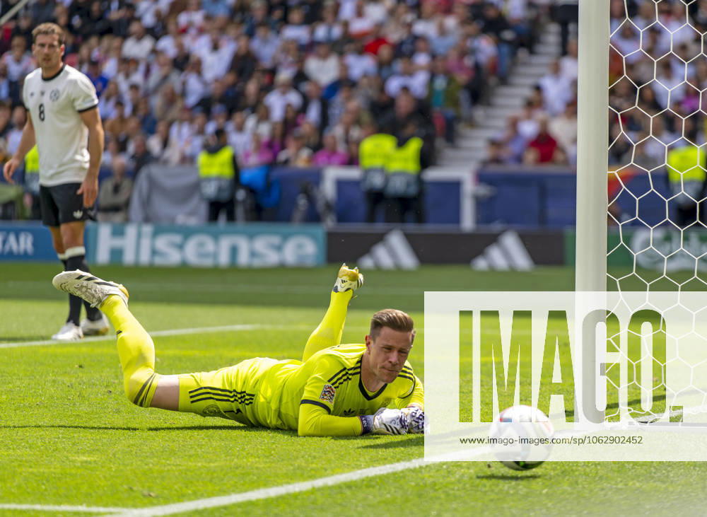 Football UEFA Nations League 2024 25, Match for 3rd place, Germany France, in the MHP Arena Stuttgart, Goalkeeper Marc Andre ter Stegen Germany looks after the ball