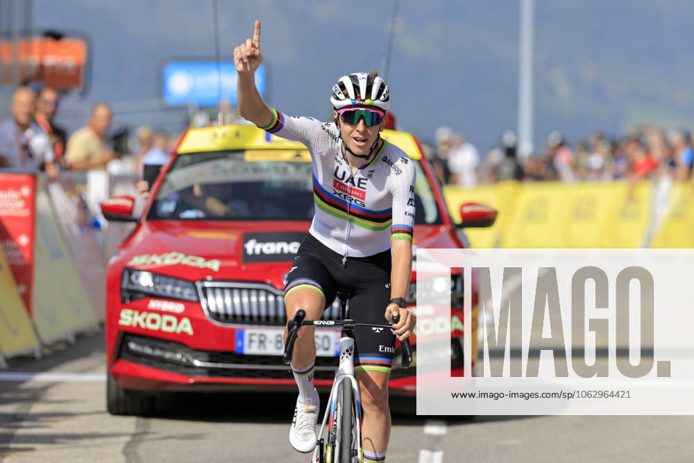 Tadej POGACAR , UAE Team Emirates - XRG, winner stage, during the Criterium du Dauphine - Valserhone > Combloux - 06 13 2025 - Stage 6 - 126,7 km - during Criterium du Dauphine 2025 - Stage 6, Street Cycling race in France, France, June 13 2025