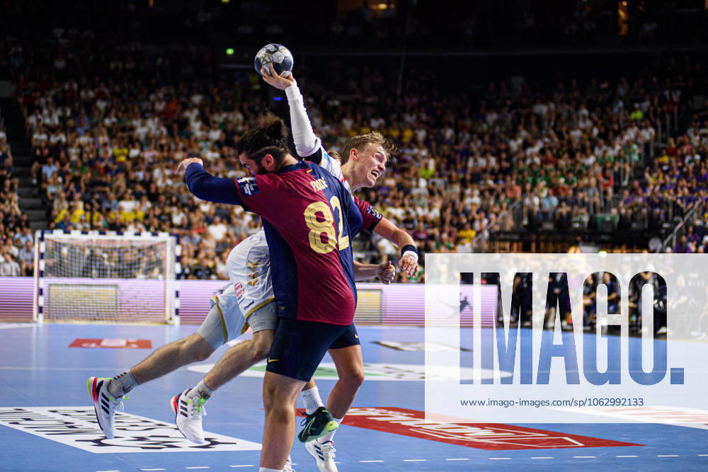 COLOGNE, GERMANY - 14 JUNE, 2025: Gisli Thorgeir Kristjansson, Luis Diogo Sousa Frade - The match of TruckScout24 EHF FINAL4 Barca vs SC Magdeburg at Lanxess Arena.