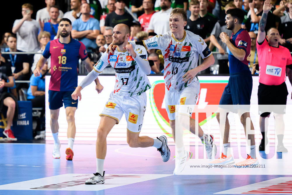 Cologne, Germany Handball EHF CL Final 4 Semi-Final Barca SC Magdeburg Tim Hornke SC Magdeburg , Gisli Thorgeir Kristjansson SC Magdeburg Final Cheers Final Cheers Emotion Joy Cologne Lanxess Arena North Rhine-Westphalia Germany