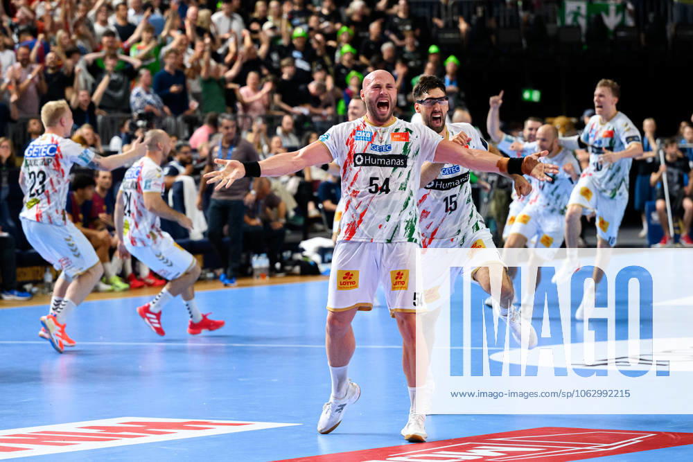 Cologne, Germany Handball EHF CL Final 4 Semi-Final Barca SC Magdeburg Oscar Bergendahl SC Magdeburg , Antonio Serradilla Cuenca SC Magdeburg Final Cheers Final Cheers Emotion Joy Cologne Lanxess Arena North Rhine-Westphalia Germany