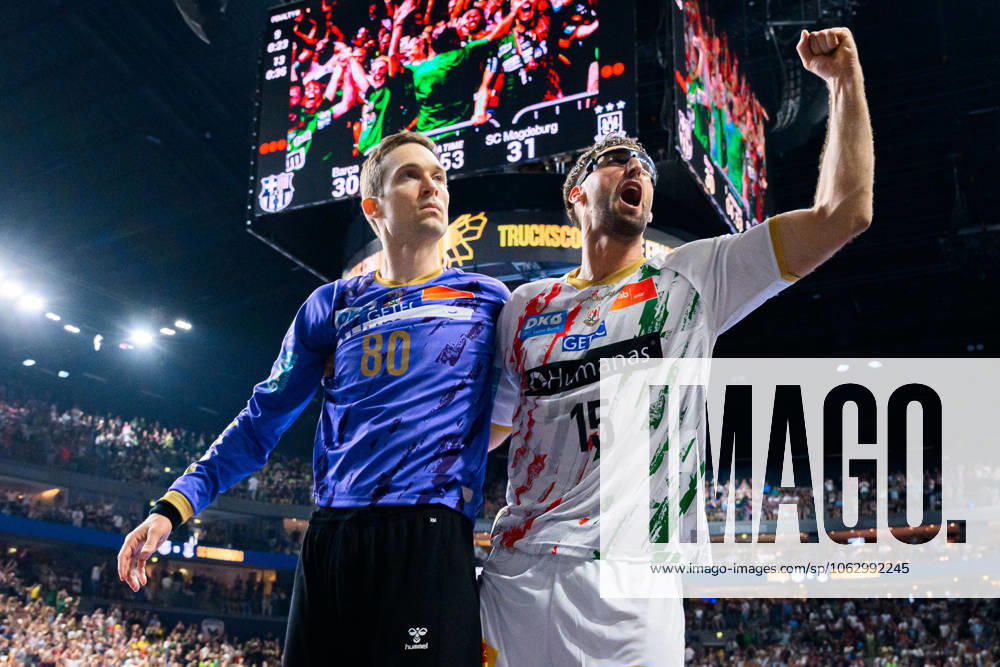 Cologne, Germany Handball EHF CL Final 4 Semifinal Barca SC Magdeburg Goalkeeper Nikola Portner SC Magdeburg , Antonio Serradilla Cuenca SC Magdeburg Final cheer Final cheer Emotion Joy , Final score 30 31 on the scoreboard Cologne Lanxess Arena North Rhine Westphalia Germany